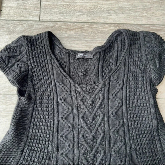 Crea Concept Pure Wool Cable Knit Flared Peplum Hem Short Sleeve Sweater - Picture 5 of 14